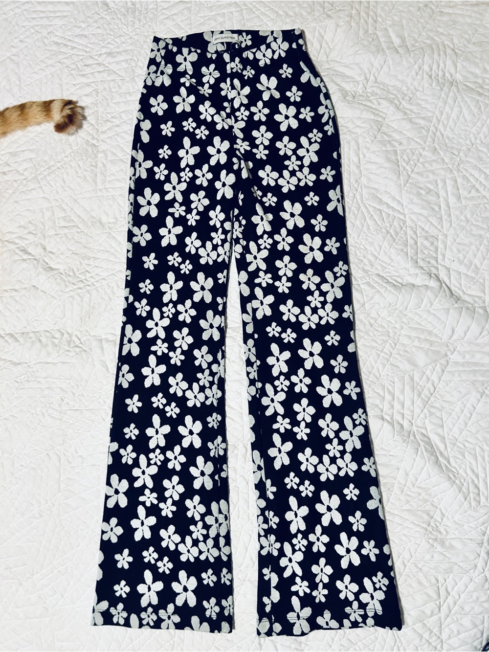 Urban Outfitters Black and White Floral Knit Boot Cut Pants